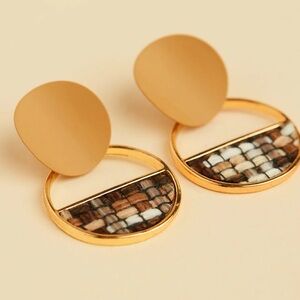 Earrings Irredesident, Gold With Boho Tile, New!